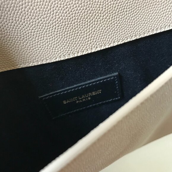 Saint Laurent YSL Uptown Bag Purse Clutch Pouch Womens Leather Beige Envelope - Picture 9 of 12